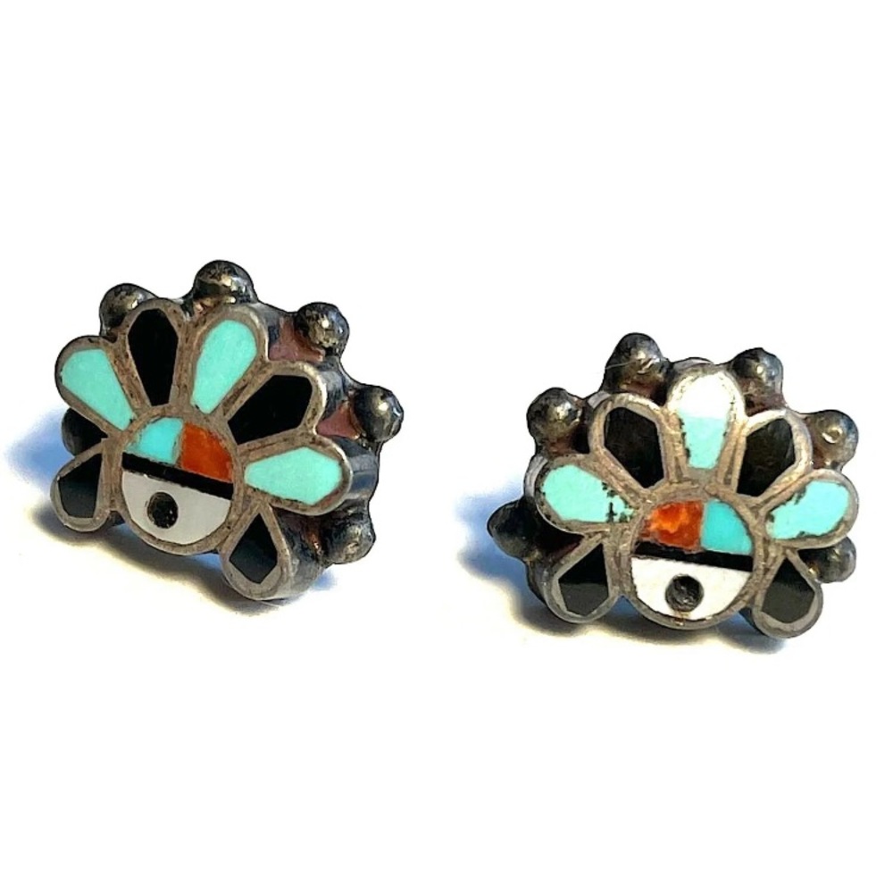 Zuni Native American turquoise sunface inlay earrings